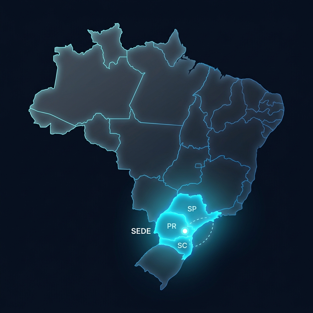 Mapa do Brasil com destaque para PR, SP e SC — área de atuação da MH SOLUÇÕES EM VIDROS E ALUMÍNIOS